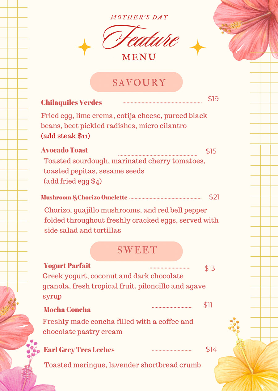 Mother's Day Menu